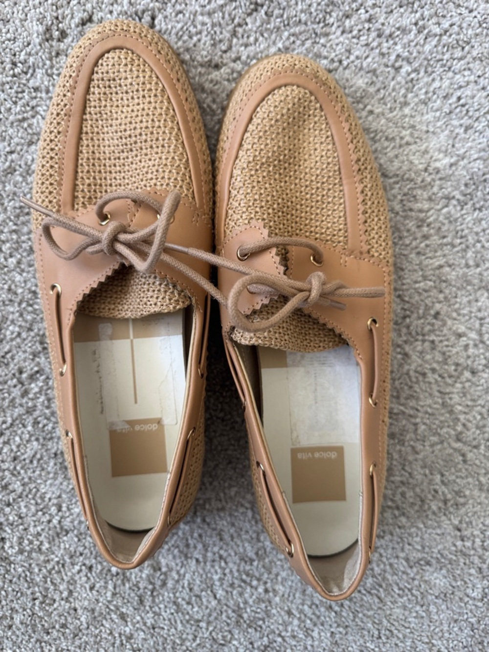 Dolce Vita Tan Woven Leather-Trim Boat Shoes